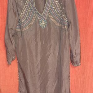 Coldwater Creek Brown Embroidered Tunic Top
